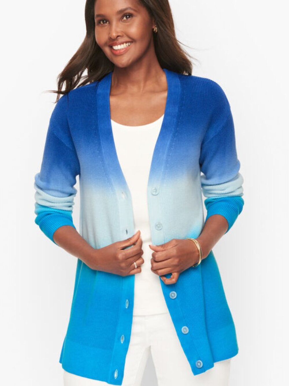 Talbots Girlfriend Cardigan in Dip Dye Artsy Long-Lined Bohemian Lightweight M